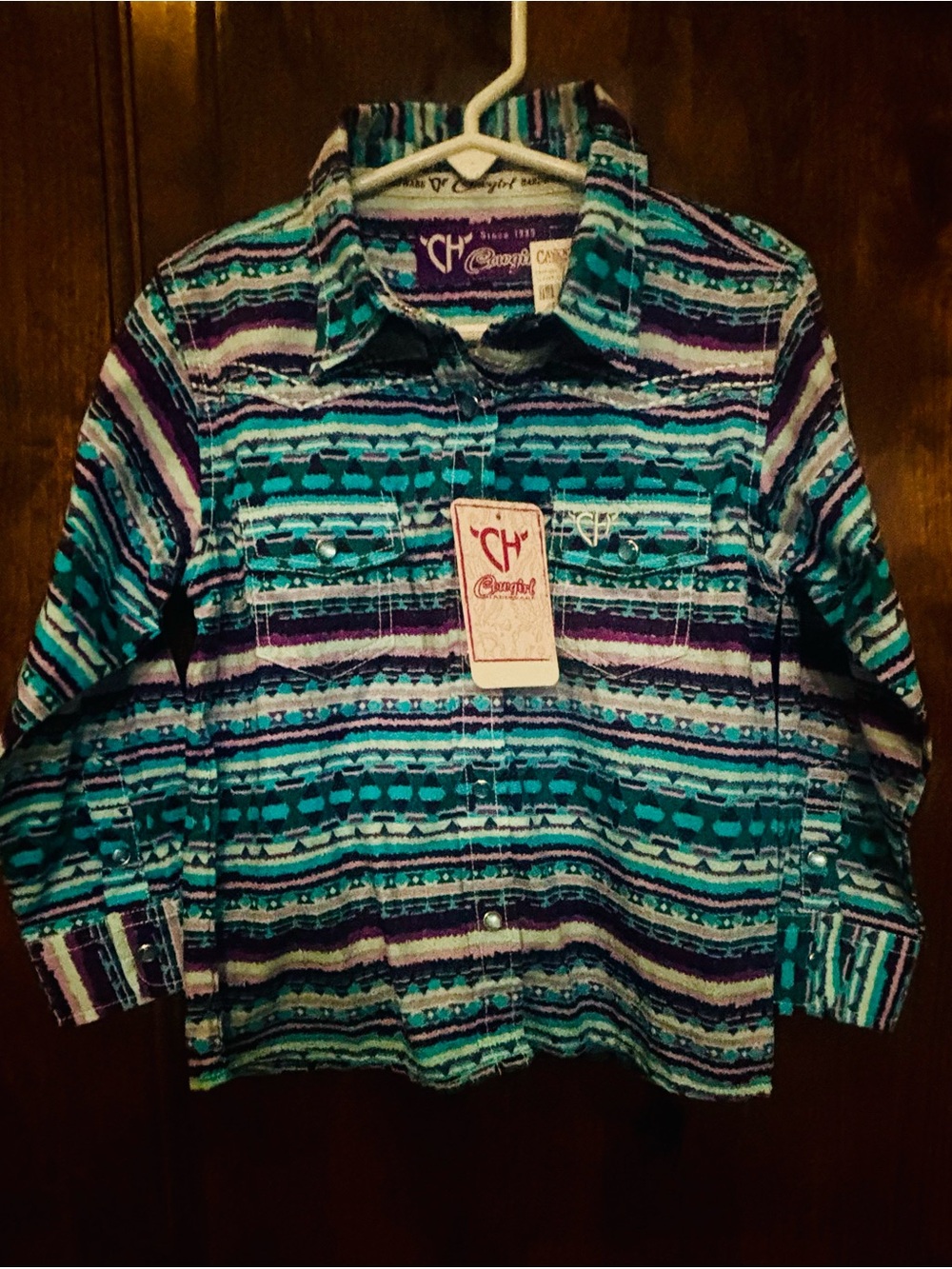 Cowgirl HardwarGirls' Aztec Button-Down Shirt  in Teal & Purple